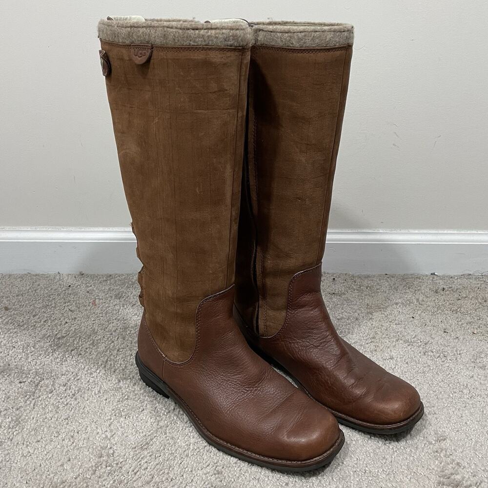 UGG 5746 Smithfield Brown Suede Leather Lace Up Winter Boots Womens Size 7 Lined